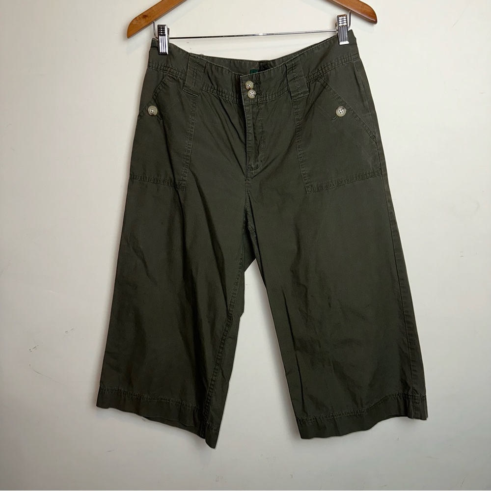 Lauren Ralph Lauren Womens 10P Wide Leg Cropped Pants Army Green Flat Front Y2K